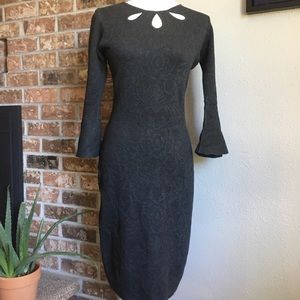 ROZ & ALI gray patterned sweater dress 3/4 sleeve